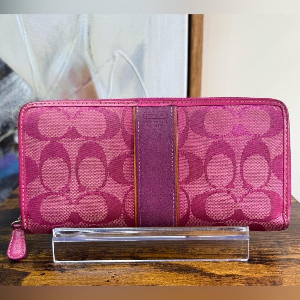Coach Pink/Fuchsia Jacquad Accordion Signature Wallet